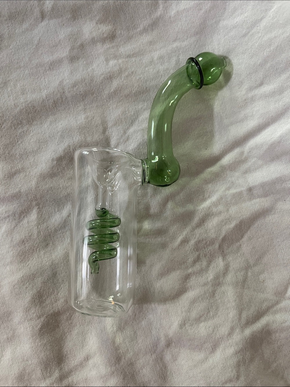 Handmade Green and Clear Glass Water Percolator